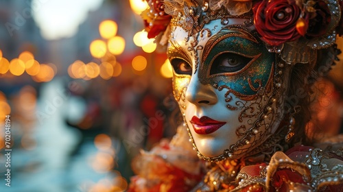 woman wearing a colorful eleborate venetian carneval mask photo