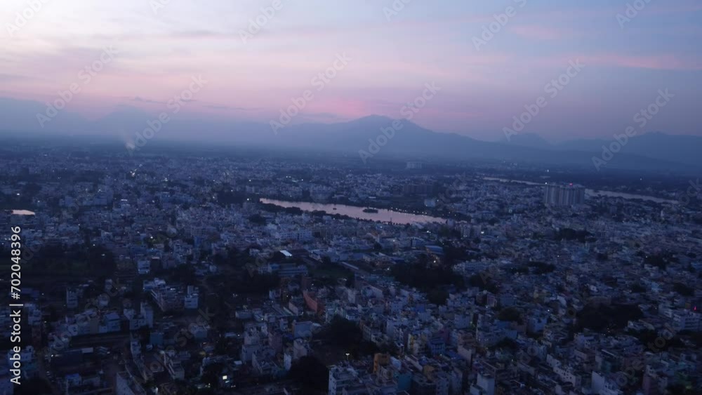 Panoramic aerial view of Coimbatore city under hazy sky at sunset, Tamil Nadu, India Panoramic aerial view of Coimbatore city under hazy sky at sunset, Tamil Nadu, India