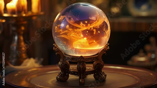 A crystal ball sits on an ornate stand its surface swirling with images of true love and happy couples. The alchemist uses it to aid in the creation of their potions searching for the perfect photo