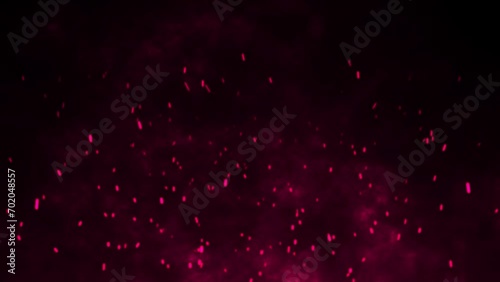 3D animation motion flames fiery hot ember sparks firework glow flying burning particles on black background visual effect 4K maroon fuchsia photo