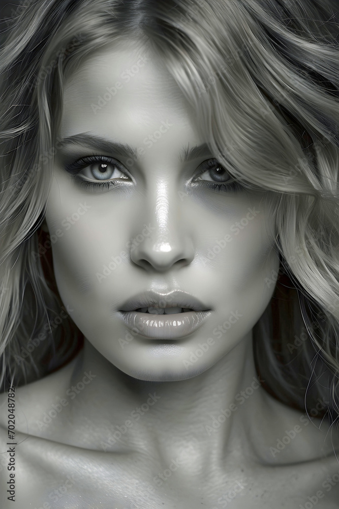 Black and White Close Up of a Blonde Fashion Model Generative AI Black and White Close Up of a Blonde Fashion Model Generative AI