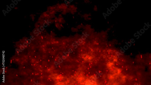 3D animation motion flames fiery hot ember sparks firework glow flying burning particles on black background visual effect 4K red lava photo
