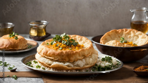 Bhature as a delectable Indian delicacy Place the beautifully plated Bhature on a pristine white background to showcase the dish's culinary finesse