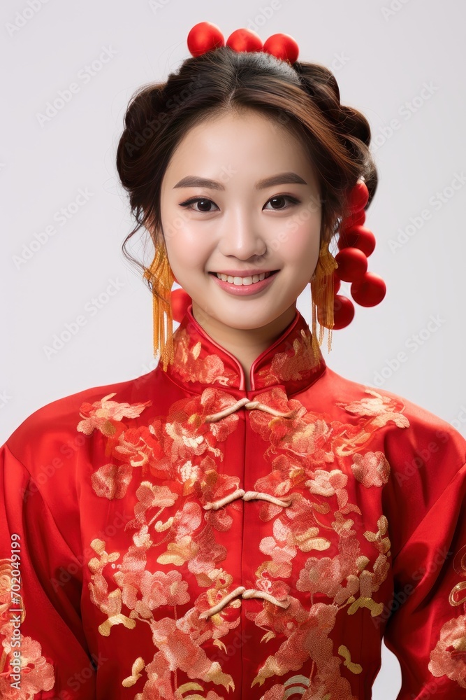 Studio portrait of happy young asian woman wear traditional chinese costume on white background, Happy chinese new year. Studio portrait of happy young asian woman wear traditional chinese costume on white background, Happy chinese new year.
