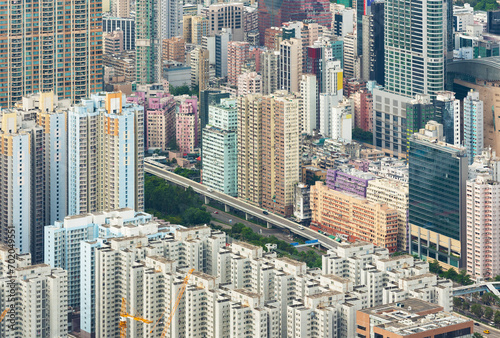 Aerial view of downtown district of Hong Kong City