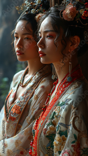 Beautiful japanese girls in kimono, closeup,Generative AI