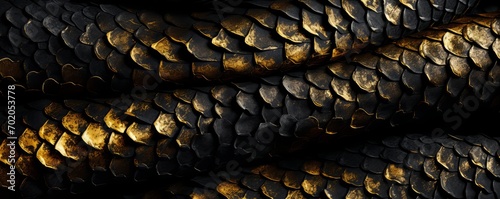 Close up golden and dark snake scales backgrounds photo