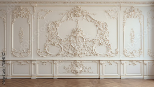 Luxury white wall design bas-relief with stucco mouldings roccoco element photo
