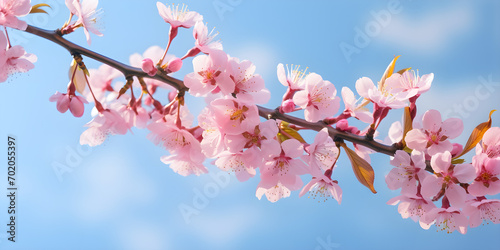 Cherry blossom  Pink cherry blossom beautiful pink flowers ofcherry tree on blue sky .