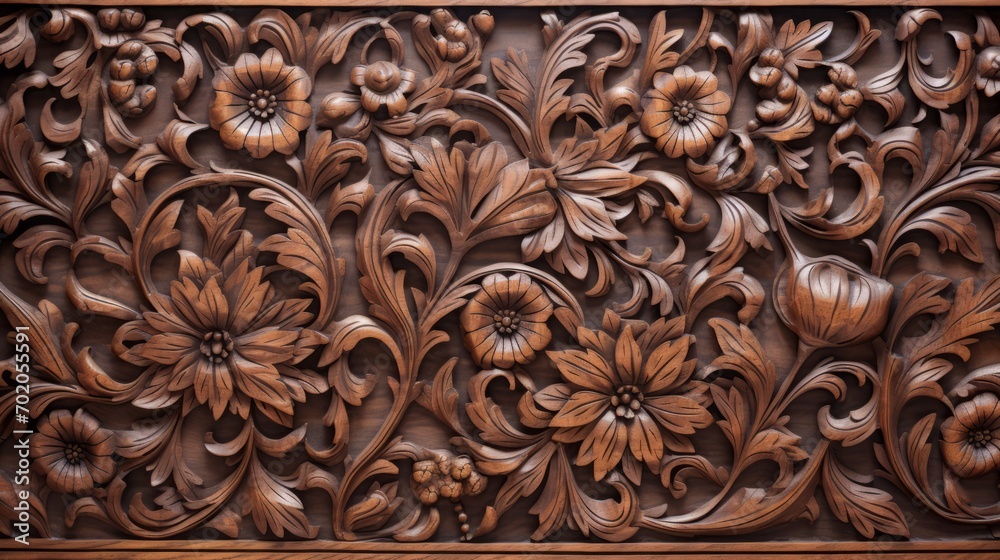 flower and floral wood carving ornament pattern background