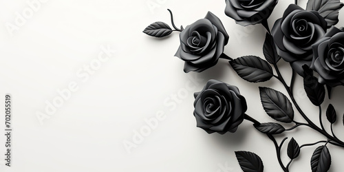 black rose on white background,copy space 