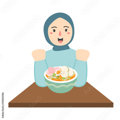 people eating lontong padang concept illustration