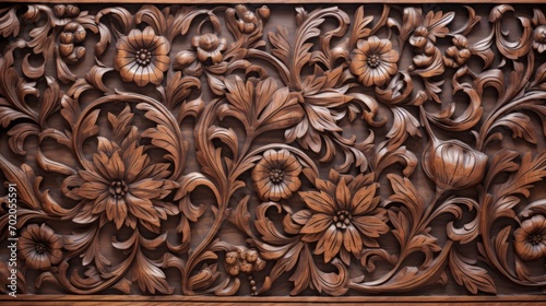 flower and floral wood carving ornament pattern background photo