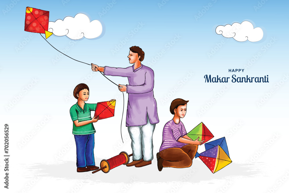 Fototapeta premium Happy makar sankranti landscape card holiday background