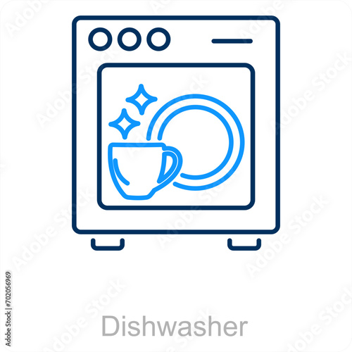 Dishwasher and dish icon concept 