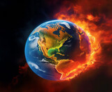 Burning Earth in heat wave: disaster, global warming, environment.