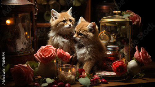 Valentine's Day Setting with Cute Cat and Stylish Gift Decoration - Romantic Love Celebration Theme, AI-Generated