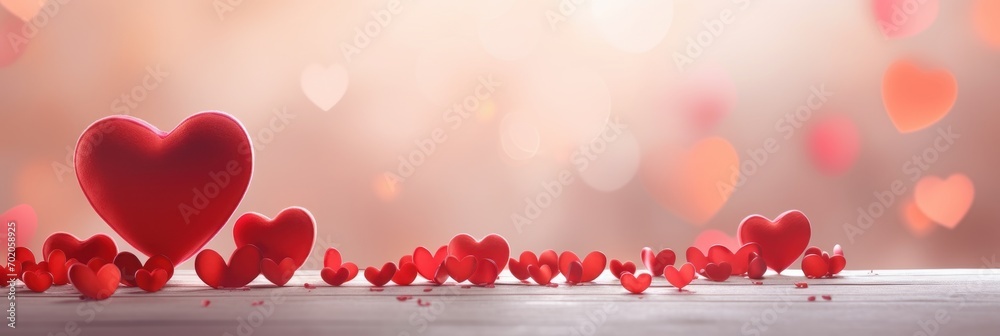 Red heart on blurred background. Valentines greeting card invitation, Happy valentine's day banner Red heart on blurred background. Valentines greeting card invitation, Happy valentine's day banner