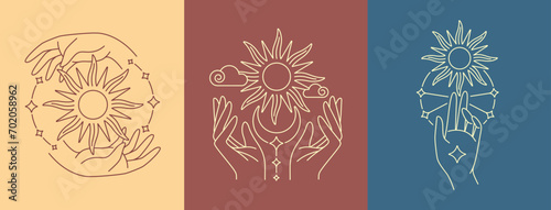 hand and sun line art design collection