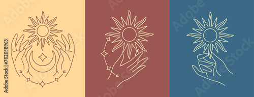hand and sun line art design collection