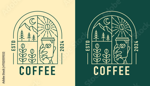 line art natural coffee in the shape of window design