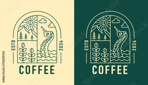 line art natural coffee in the shape of window design