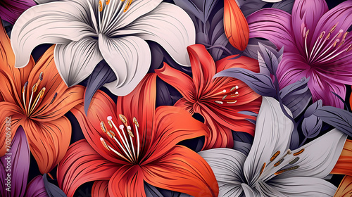 colorful floral pattern with lily flowers