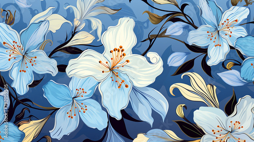 colorful floral seamless pattern with blue flowers