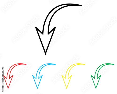 Curved arrow icon vector. Arrow pointer icon sign symbol in trendy flat style. Set elements in colored icons. Arrow down vector icon illustration isolated on white background