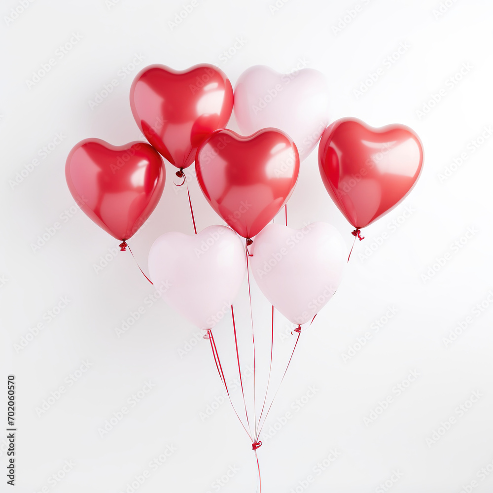 Heart shaped ballons on white background