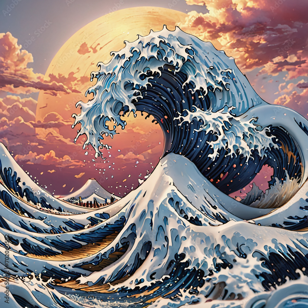 The great wave of japanese ocean painting reproduction vector ...