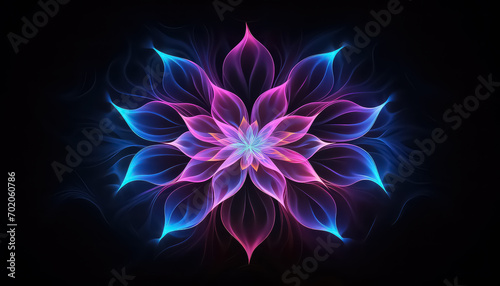 Lotus flower energy on black background in neon color ,spring concept