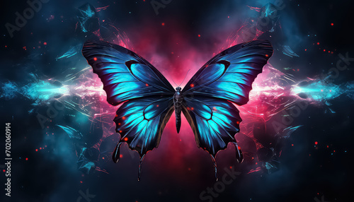 Butterfly on black background in neon color ,spring concept © terra.incognita
