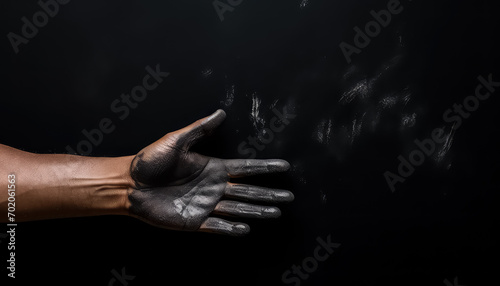 Hand in black fuel oil stretched out , black history month photo