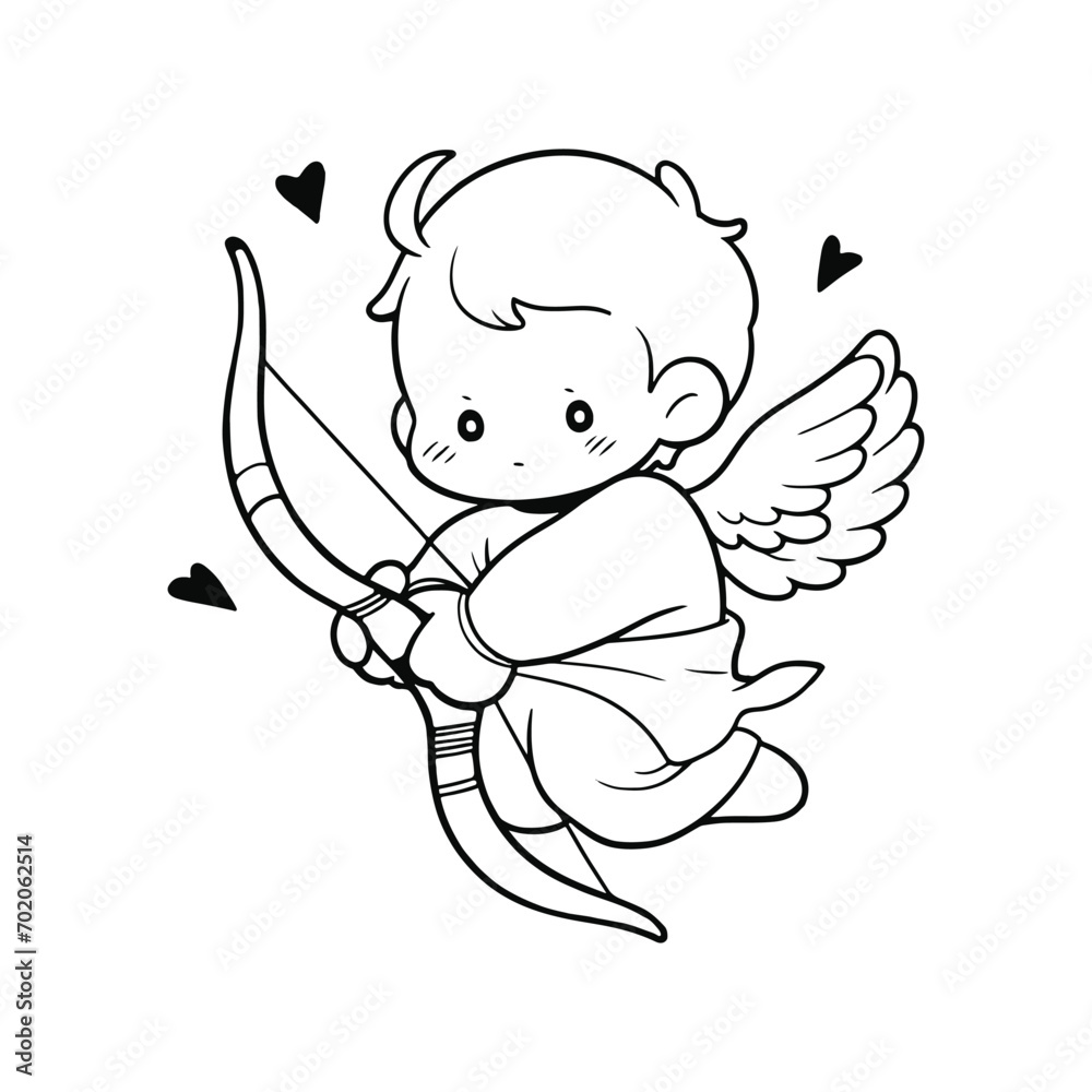 Fototapeta premium Cartoon Cupid with bow and arrow. Vector illustration of a cupid.