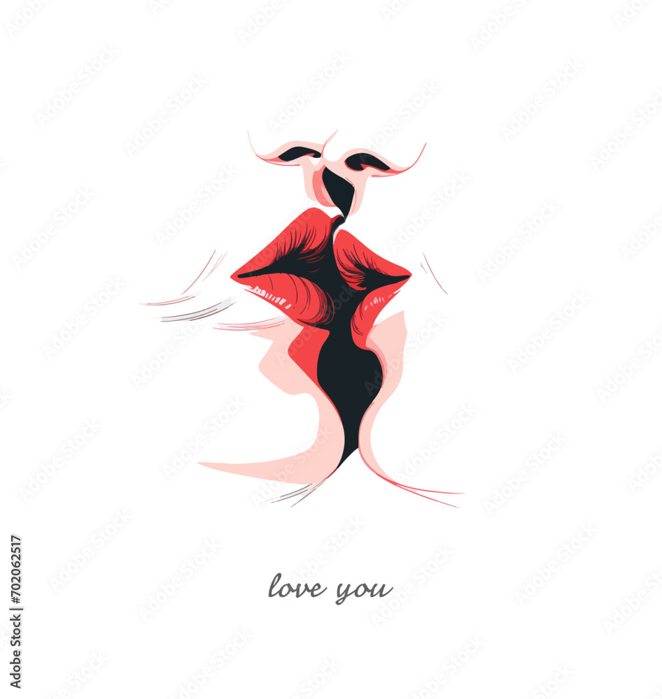 Man and woman kissing. Vector illustration. Isolated on white background. Man and woman kissing. Vector illustration. Isolated on white background.