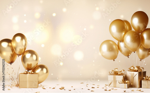 Happy new year golden balloons with confetti