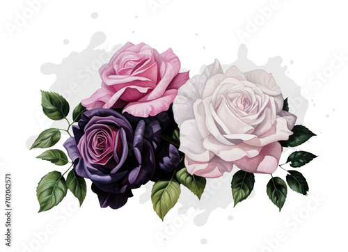 Red and white roses bouquet isolated on white background. Vector illustration. Valentine's day background