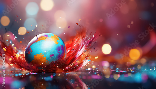 Chocolate egg in multi-colored glaze with a splash , easter concept