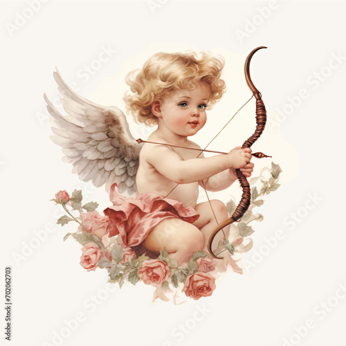 Cupid with bow and arrow. Valentine's day greeting card.