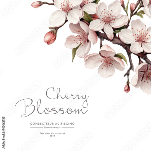 Cherry blossom invitation card design template. Watercolor cherry blossom invitation