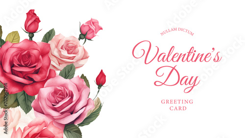 Valentine's day invitation with watercolor flowers and leaves. Vector illustration.