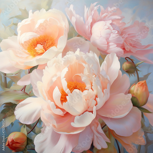 Pastel Peonies in Full Bloom