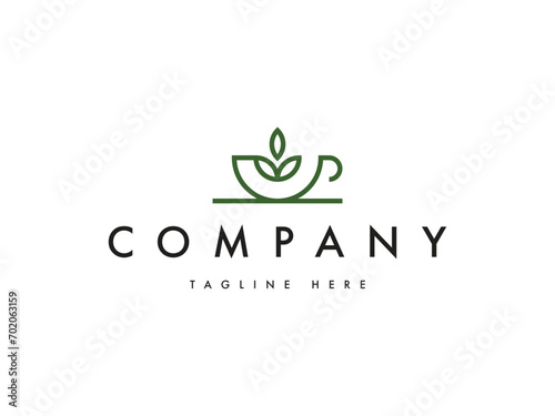 coffee and tea nature green leaf logo design photo