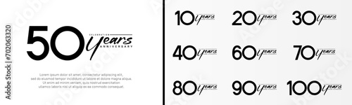 set of anniversary logo black color number and black text on white background for celebration photo