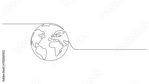 one line art Continuous Earth line drawing symbol. World map. Earth globe hand drawn 