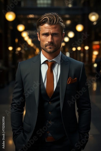 Photo Realistic of a Sharply Dressed Businessman in a Modern Tailored Suit, Generative AI