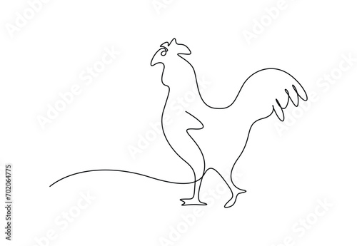 Continuous single line drawing of rooster chicken farm animal. Isolated on white background vector illustration. Free vector.