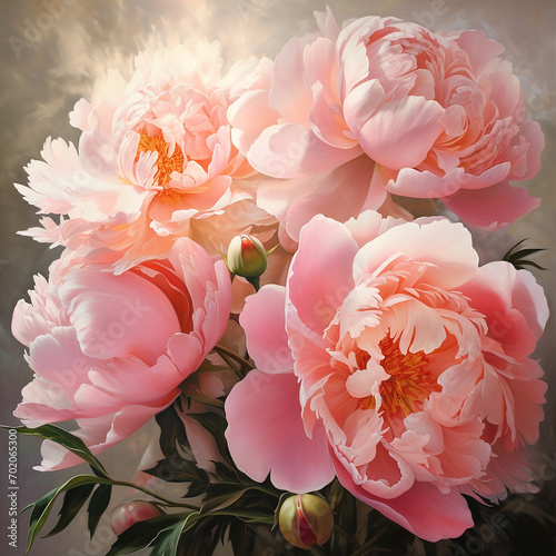 Pastel Peonies in Full Bloom