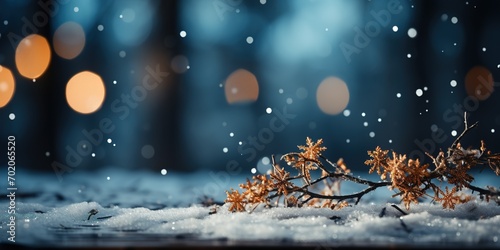 Falling snowflakes fir tree and Bokeh with white snow © DMM